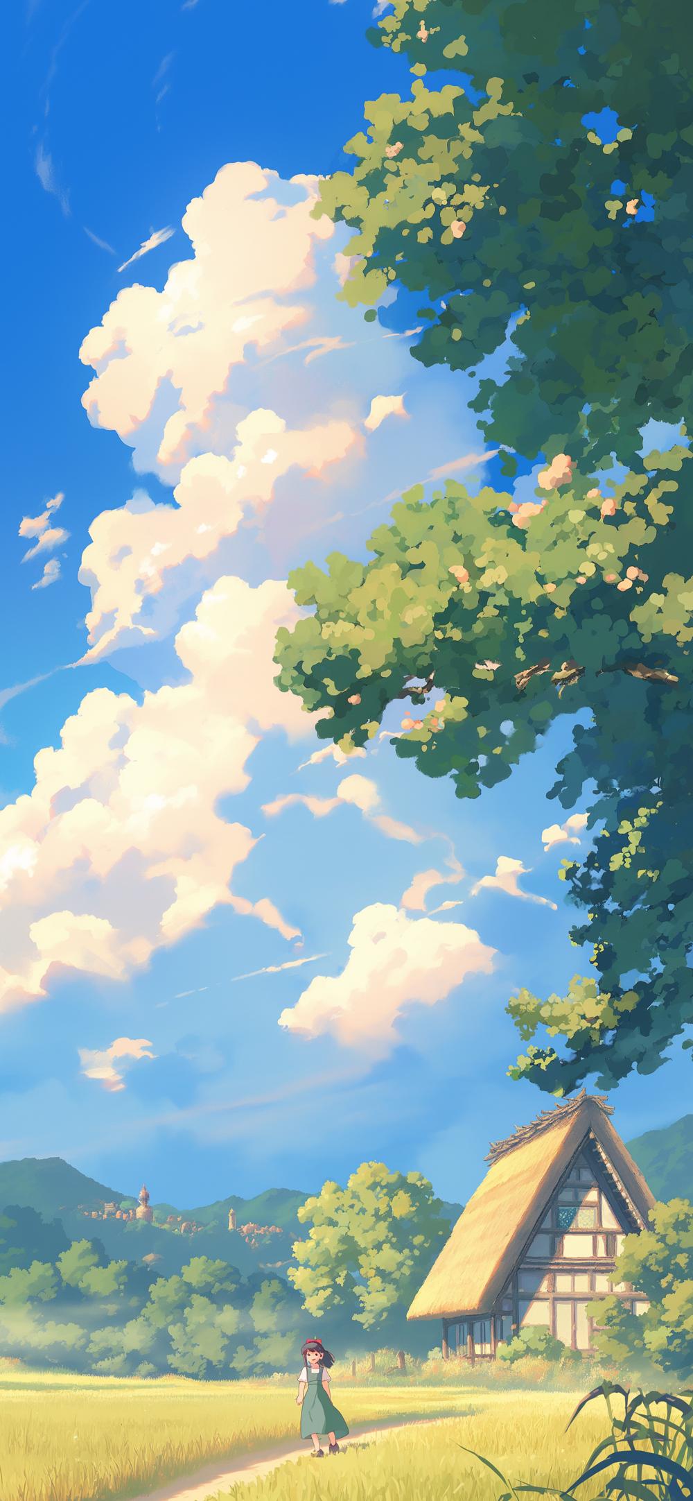 Download Scenic Village Anime Style Wallpaper