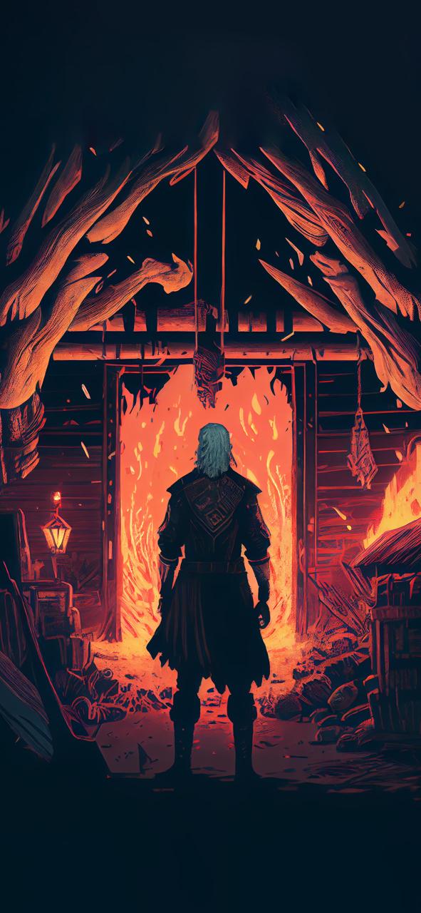 Download The Witcher 3 Geralt Burning House