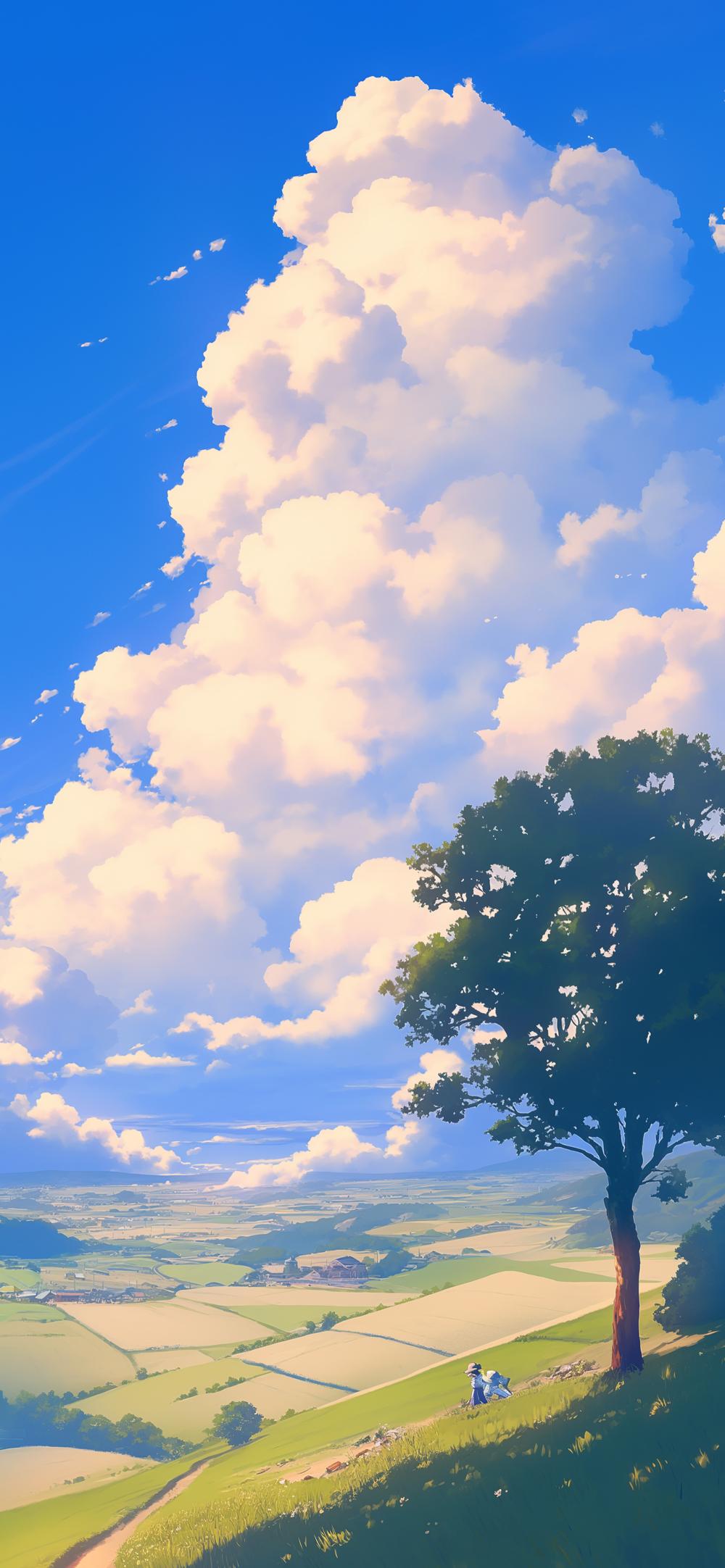 Download Studio Ghibli Style Scenic Clouds Summer Field