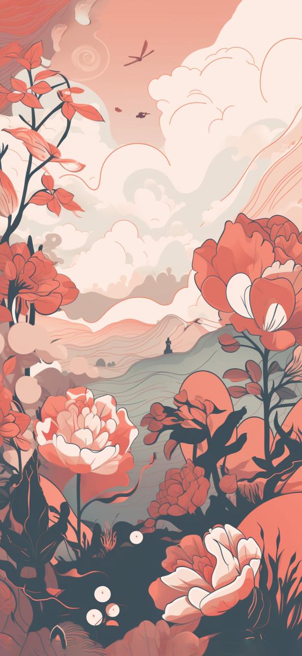 Download Red Flowers Clouds Aesthetic