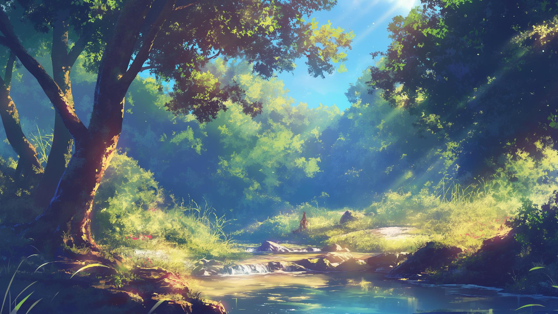 Download Forest Stream Sunlight Desktop Wallpaper